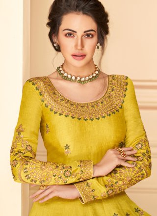 Yellow Pure Silk Designer Floor Length Salwar Suit