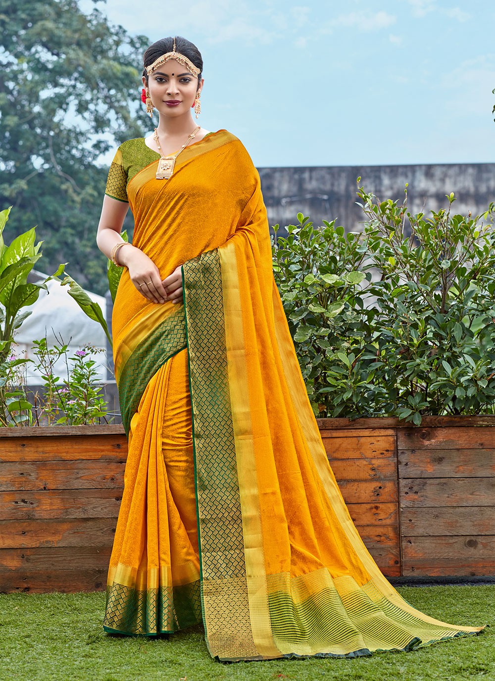 Yellow Reception Banarasi Silk Traditional Designer Saree