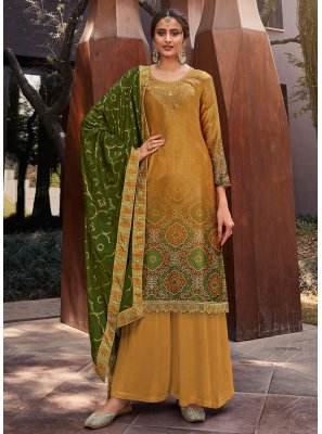 Yellow Satin Designer Palazzo Suit