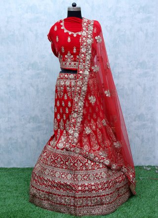 Buy Red Velvet Embroidered Aari V Neck Floral Print Blouse Lehenga Set For  Women by Pooja-Keyur Online at Aza Fashions.