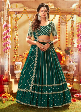 Green Colour Designer Lehenga Choli in Velvet Fabric.