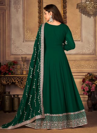 Anarkali Salwar Suit Embroidered Faux Georgette in Green