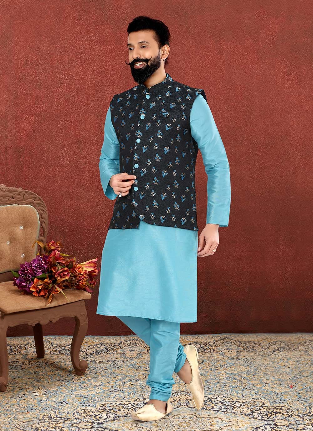 Black kurta and jacket best sale