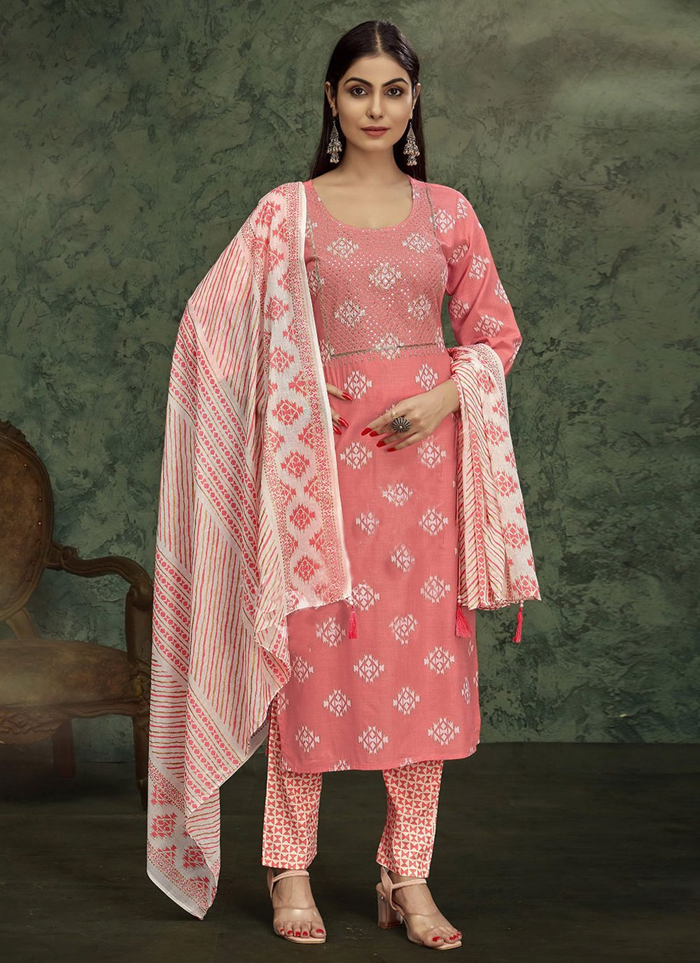 Aqua Blue and Pink Rayon Trendy Salwar Suit