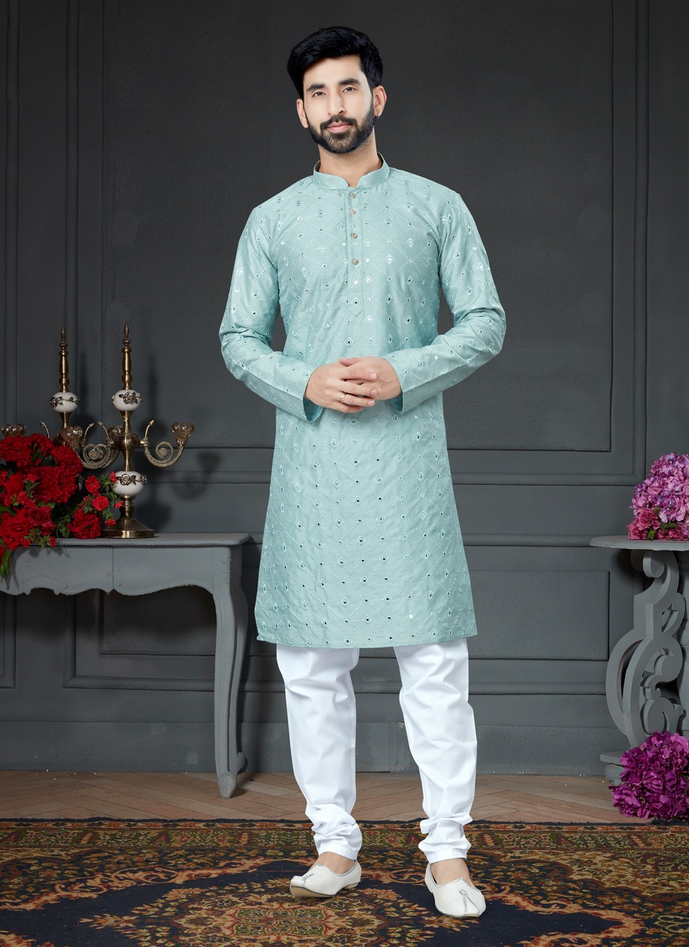 Buy Green Mehndi Kurta Pyjama Online