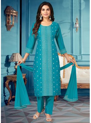 Aqua Blue Silk Festival Readymade Salwar Kameez