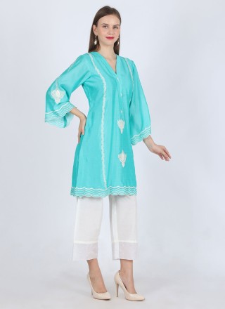 Aqua Blue Silk Thread Readymade Salwar Suit