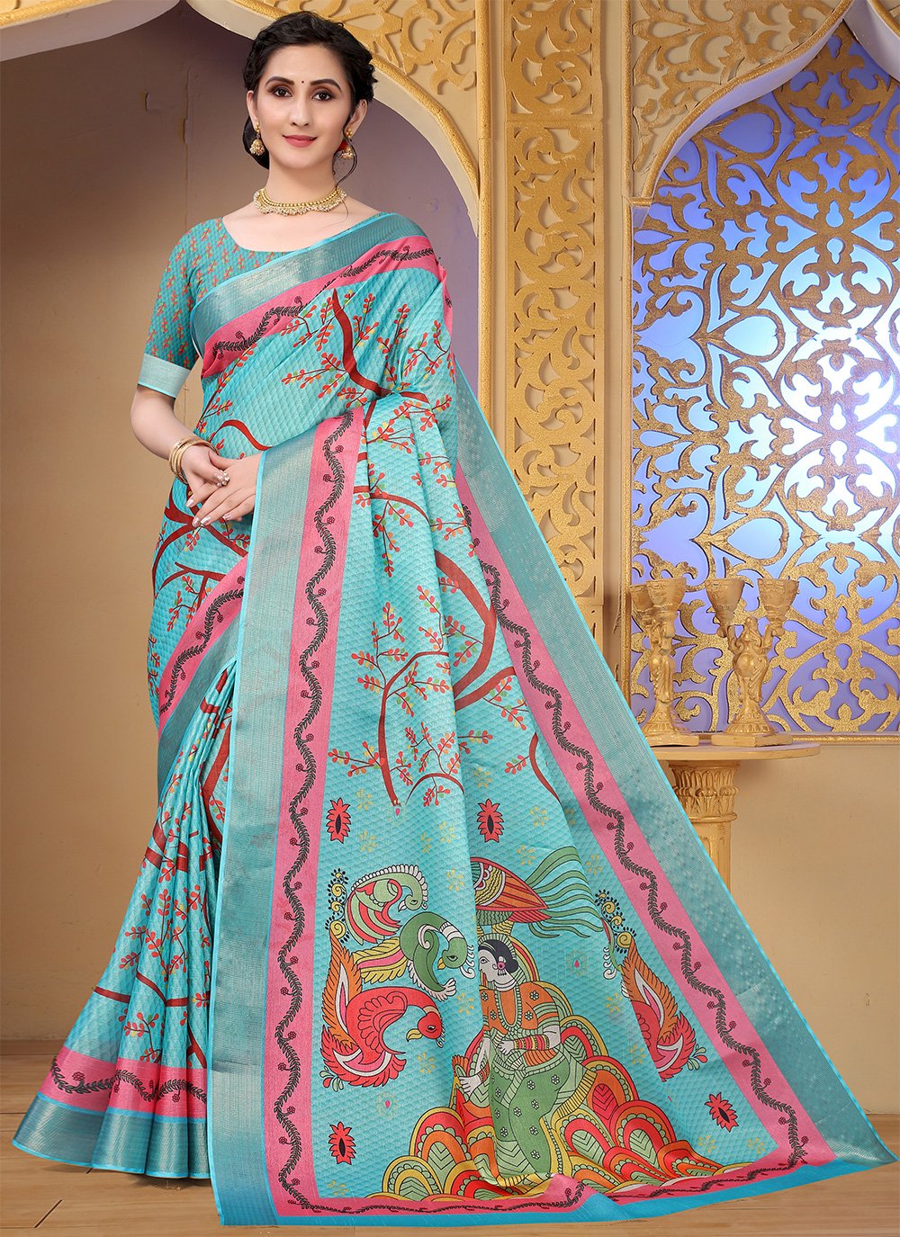 Aqua Blue Weaving Silk Classic Designer Saree