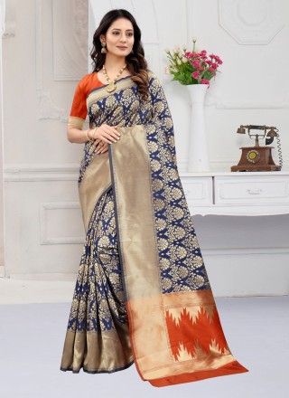 Art Banarasi Silk Classic Saree in Blue