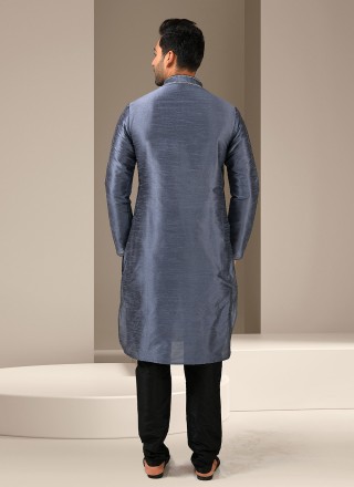 Art Banarasi Silk Embroidered Grey Kurta Pyjama