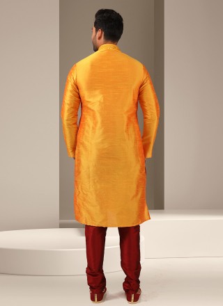 Art Banarasi Silk Embroidered Kurta Pyjama in Orange
