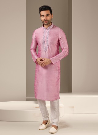 Art Banarasi Silk Embroidered Pink Kurta Pyjama