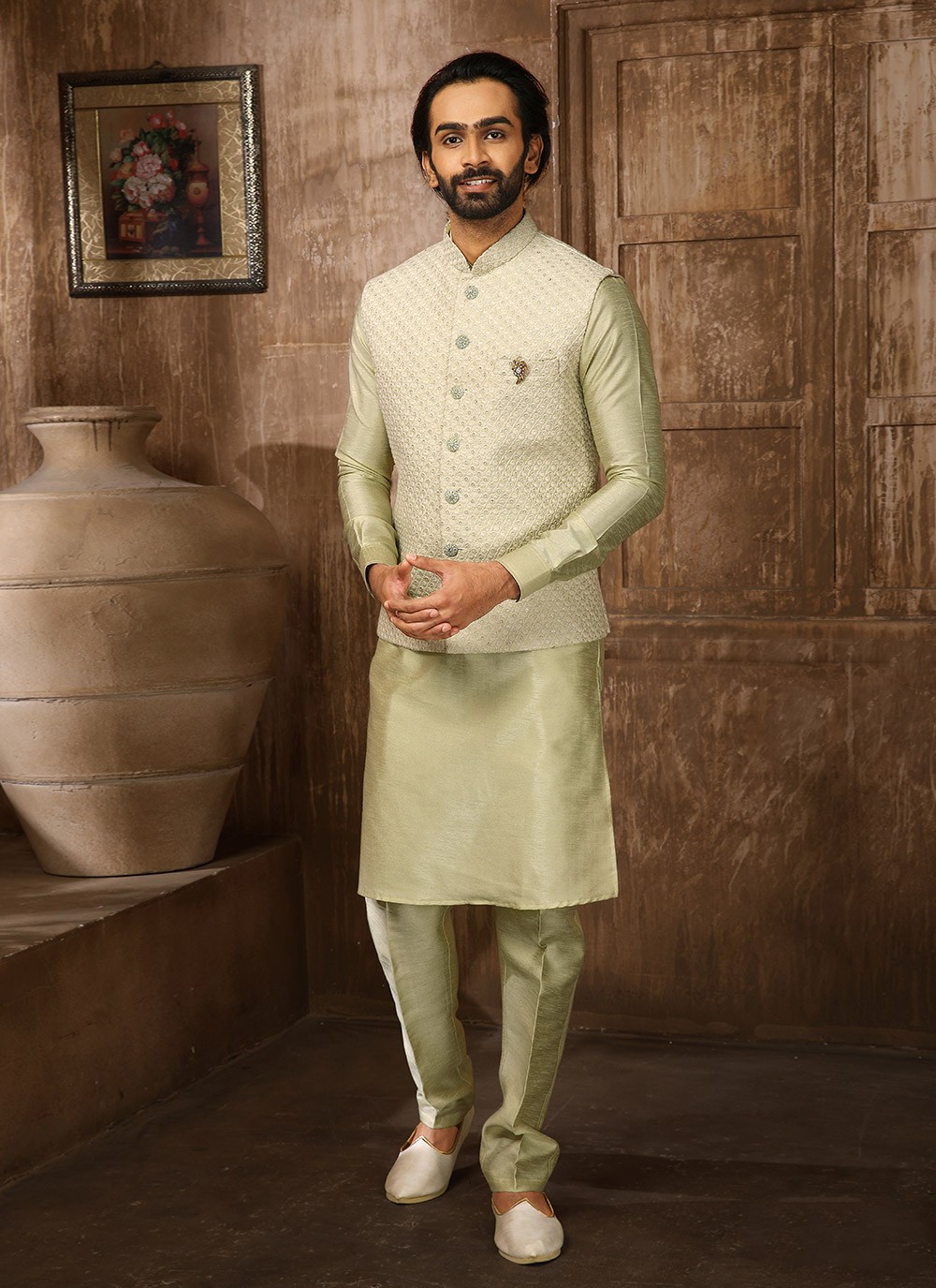 Green Embroidered kurta