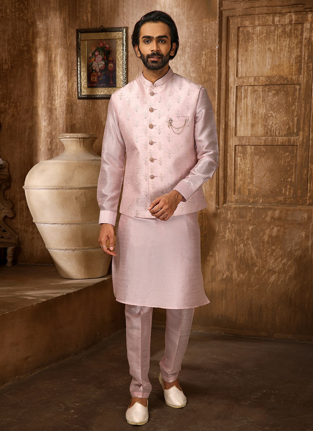 Buy Jaipur Kurti Women Pink  Off White Solid A Line Kurta With Ethnic  Jacket  Kurtas for Women 2529328  Myntra