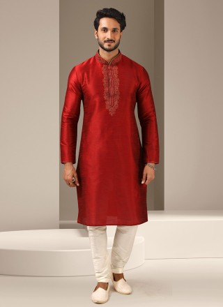 Art Banarasi Silk Red Kurta Pyjama