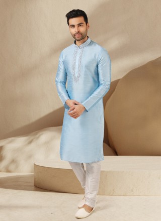 Art Banarasi Silk Turquoise Kurta Pyjama