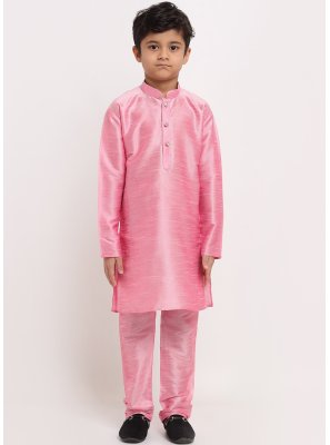 Art Dupion Silk Plain Pink Kurta Pyjama