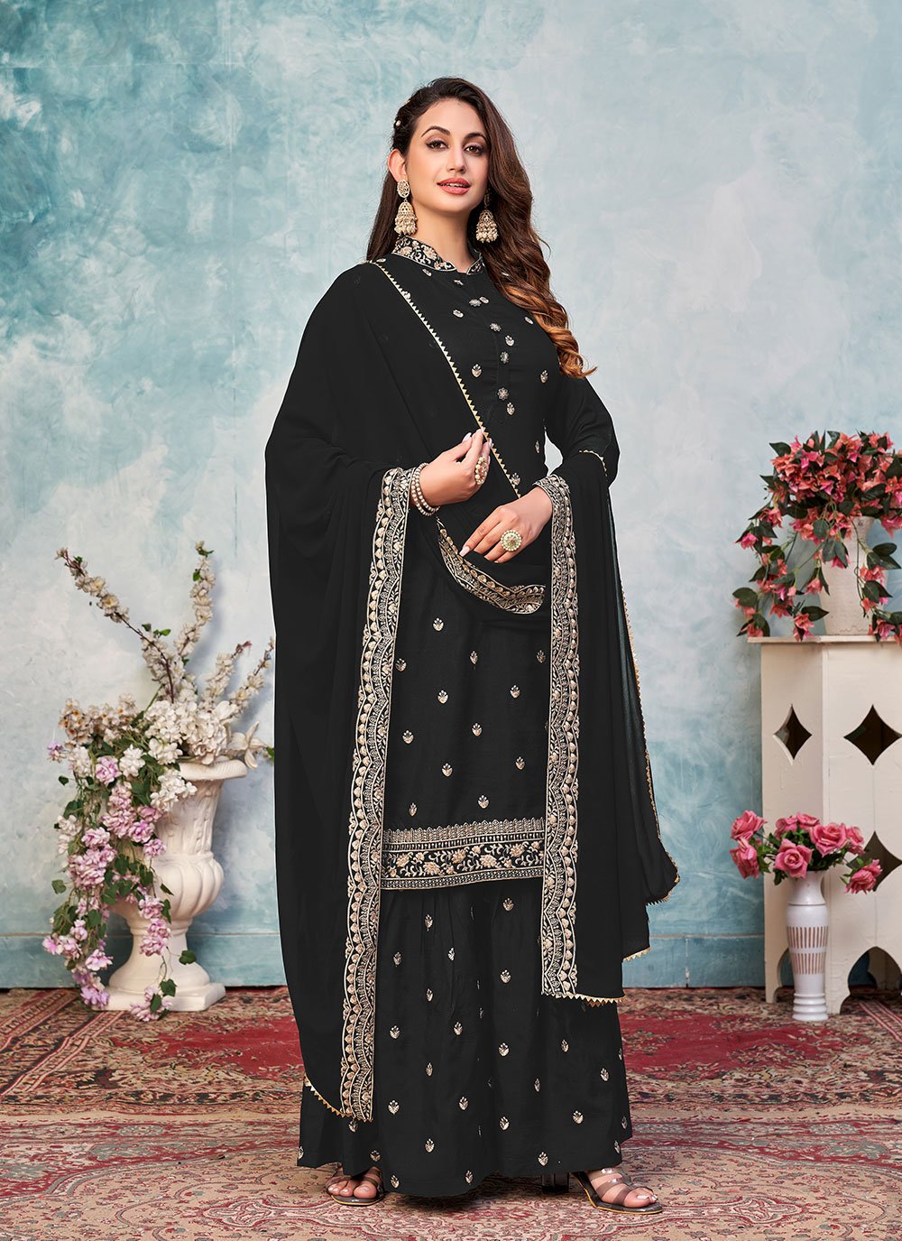Art Silk Black Embroidered Designer Pakistani Salwar Suit