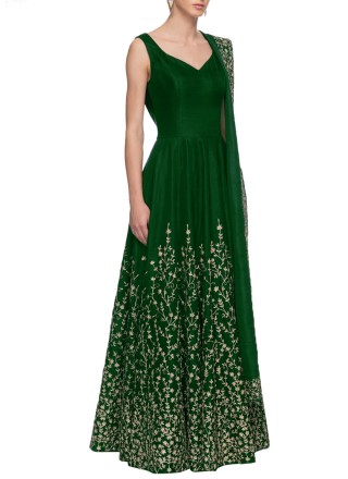 Art Silk Green Dori Work Designer Gown