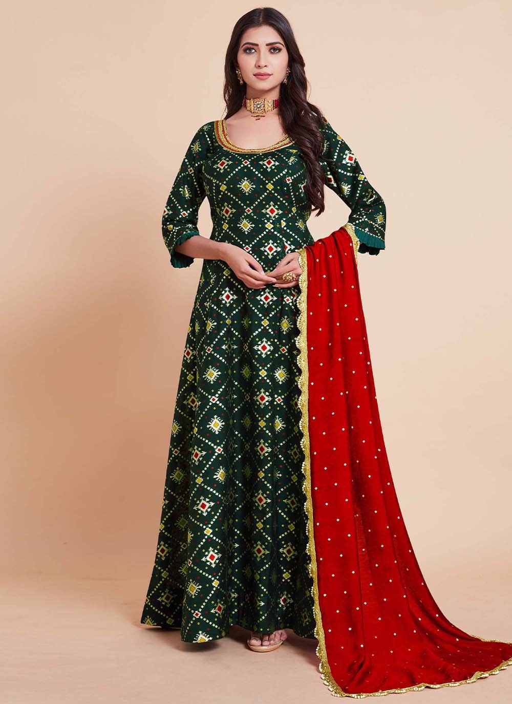 Art Silk Green Readymade Gown