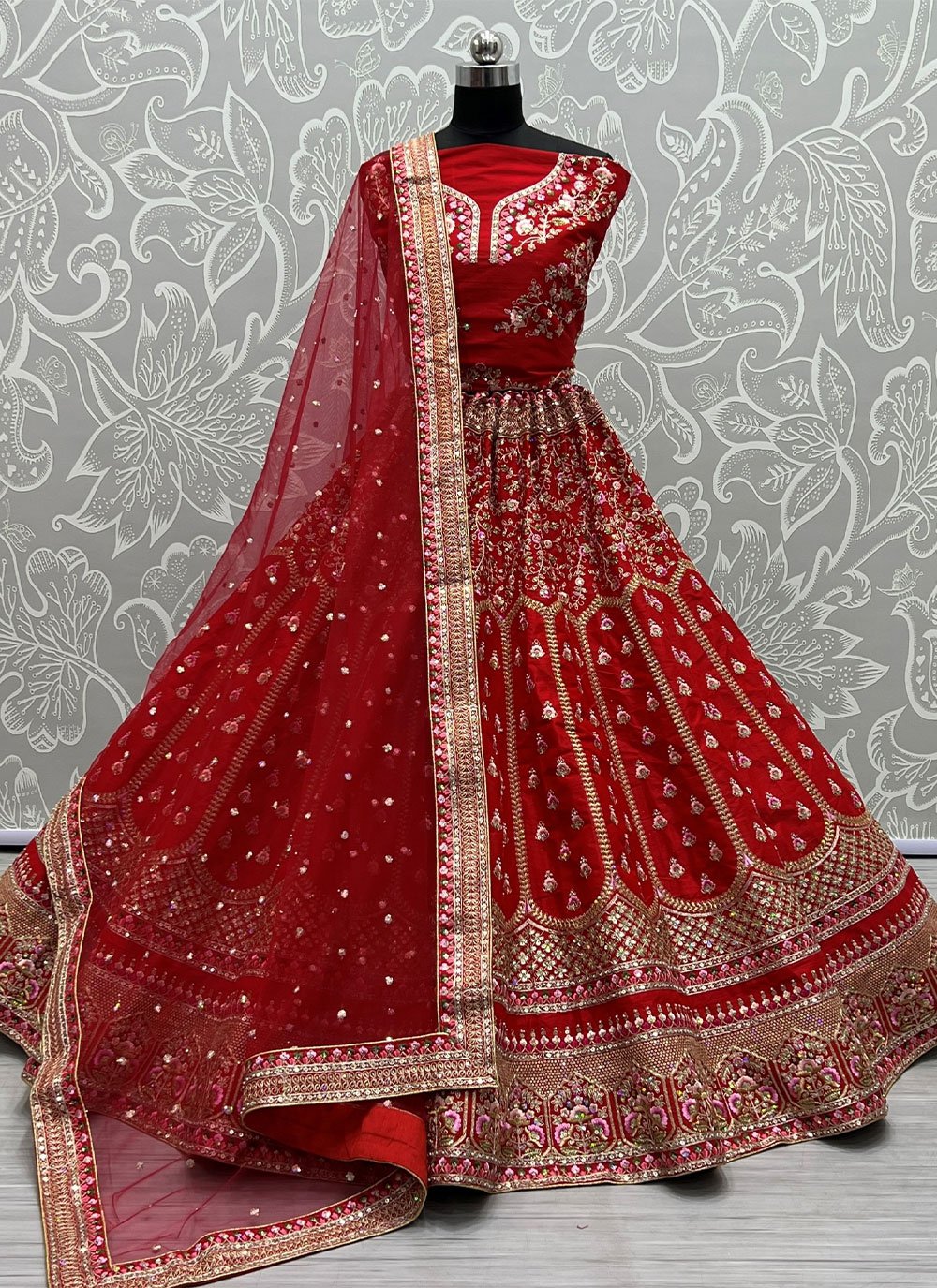 Art Silk Lehenga Choli in Red