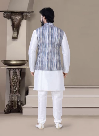 Art Silk Multi Colour and White Printed Kurta Payjama With Jacket