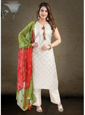 Art Silk Off White Readymade Salwar Suit