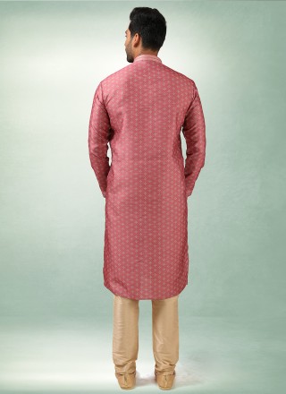 Art Silk Pink Printed Kurta Pyjama