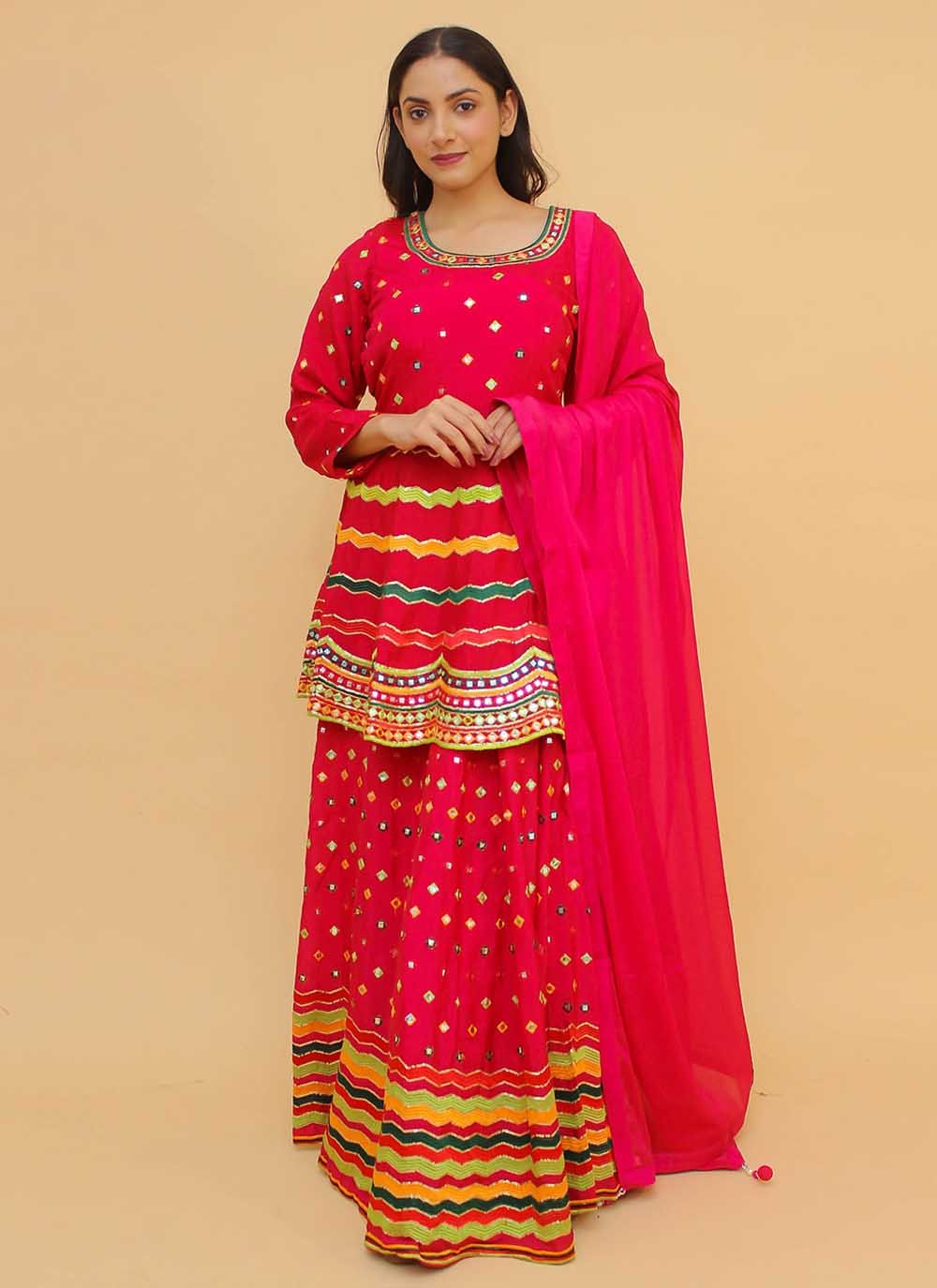 Art Silk Pink Thread Readymade Lehenga Choli