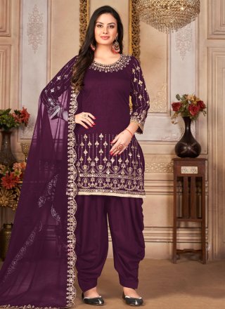 Art Silk Purple Trendy Salwar Kameez