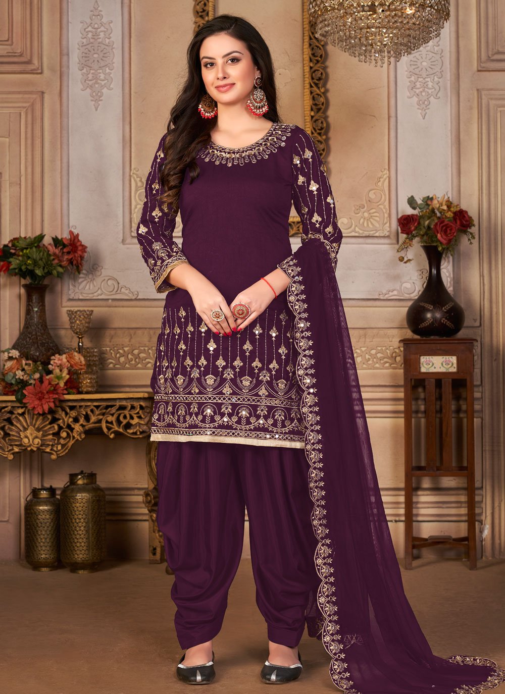 Art Silk Purple Trendy Salwar Kameez