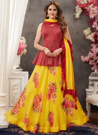 Radiant Functional Wear Georgette Red-Yellow Designer Lehenga Choli Crafted  With Digital Print – Kaleendi
