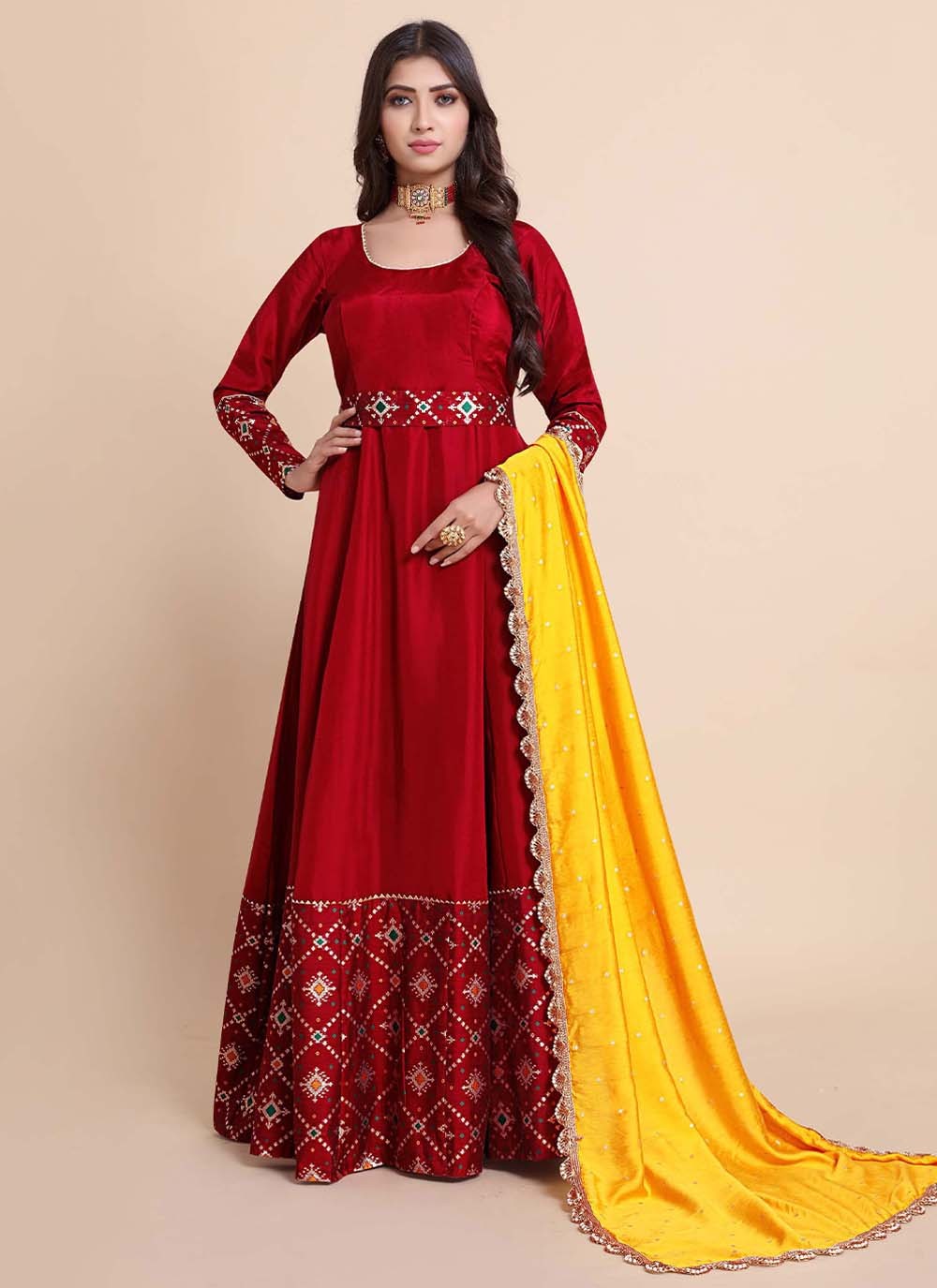 Art Silk Red Trendy Gown