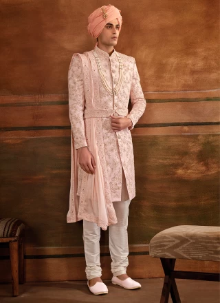 Art Silk Sherwani in Pink