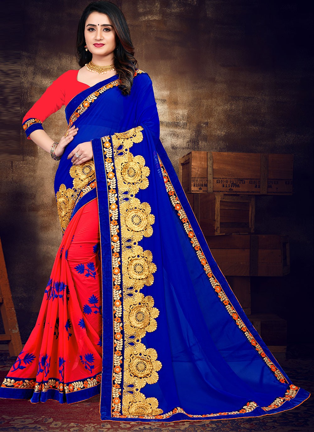 Party Wear Elegant And Classy Navy Blue Golden Border Cotton Silk Saree  With Blouse Piece at Best Price in Nagpur | Mohammad Sahib