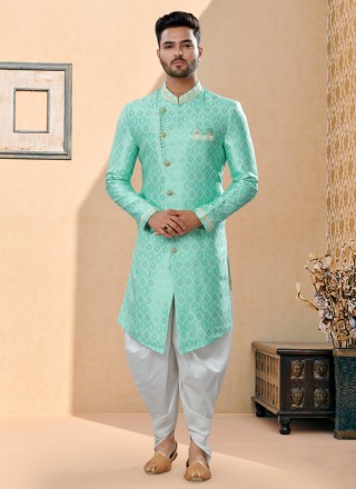 Banarasi Jacquard Firozi Thread Work Indo Western Sherwani