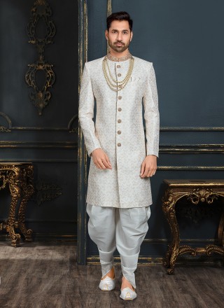 Banarasi Jacquard Sherwani in Multi Colour and Off White