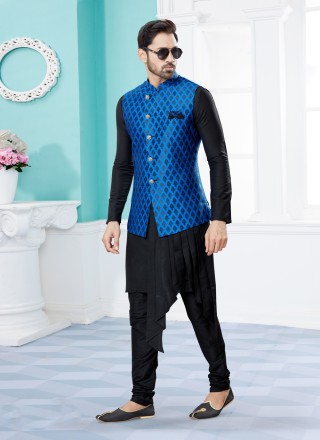 Banarasi Silk Black and Blue Jacquard Work Indo Western