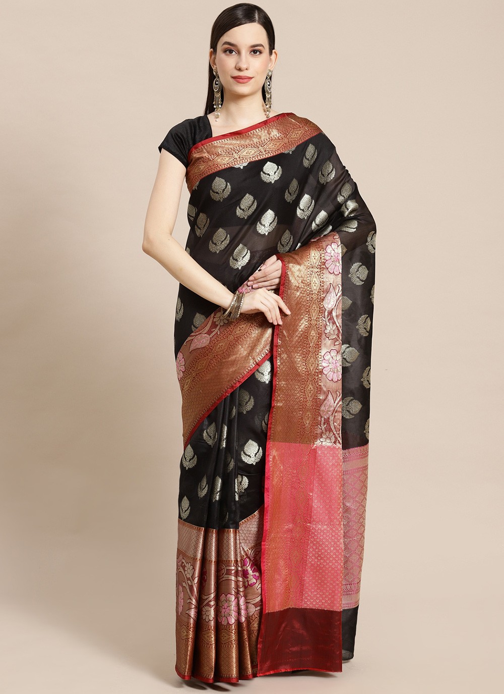 Banarasi Silk Black Designer Traditional Saree