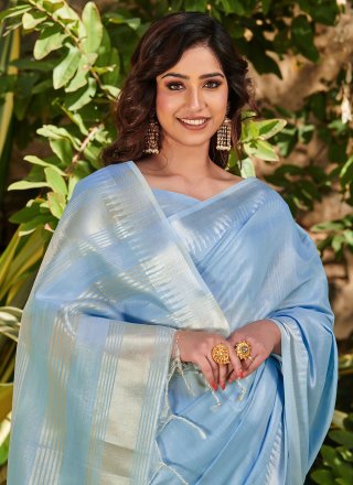 Banarasi Silk Blue Woven Traditional Designer Saree