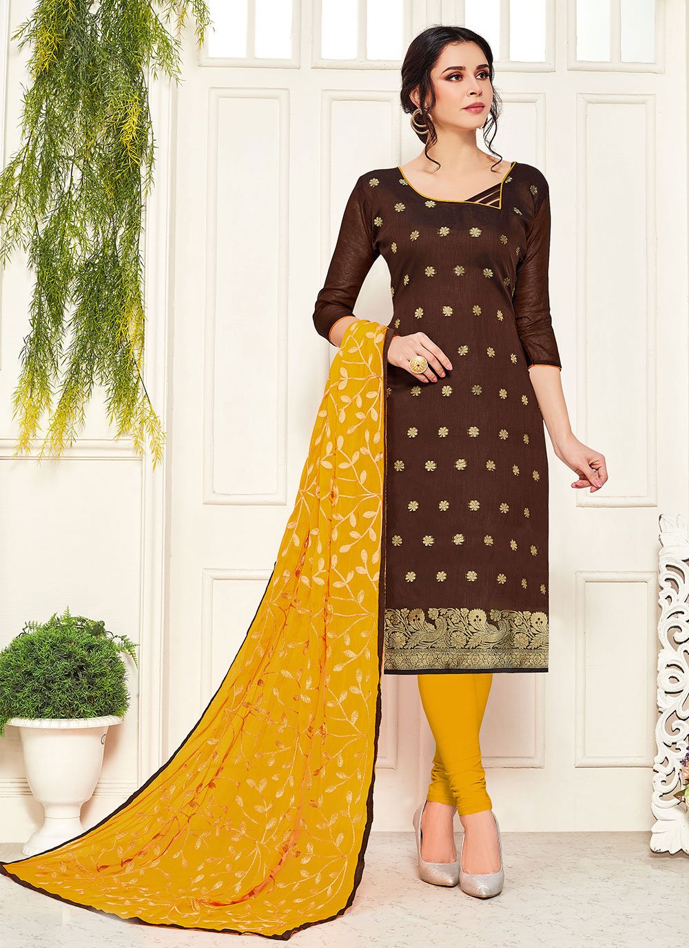 Banarasi Silk Brown Salwar Suit
