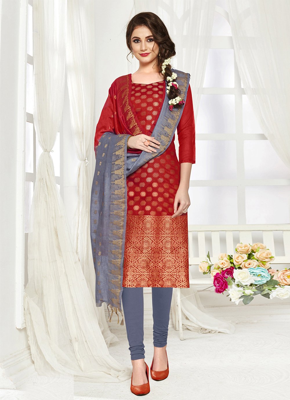 Banarasi Silk Casual Pakistani Straight Suit