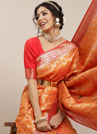 Banarasi Silk Contemporary Saree in Orange