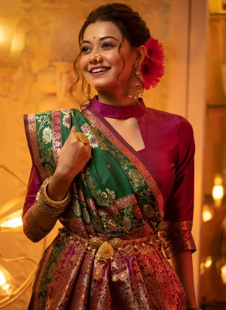 Banarasi Silk Contemporary Style Saree in Green