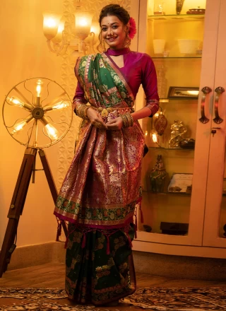 Banarasi Silk Contemporary Style Saree in Green