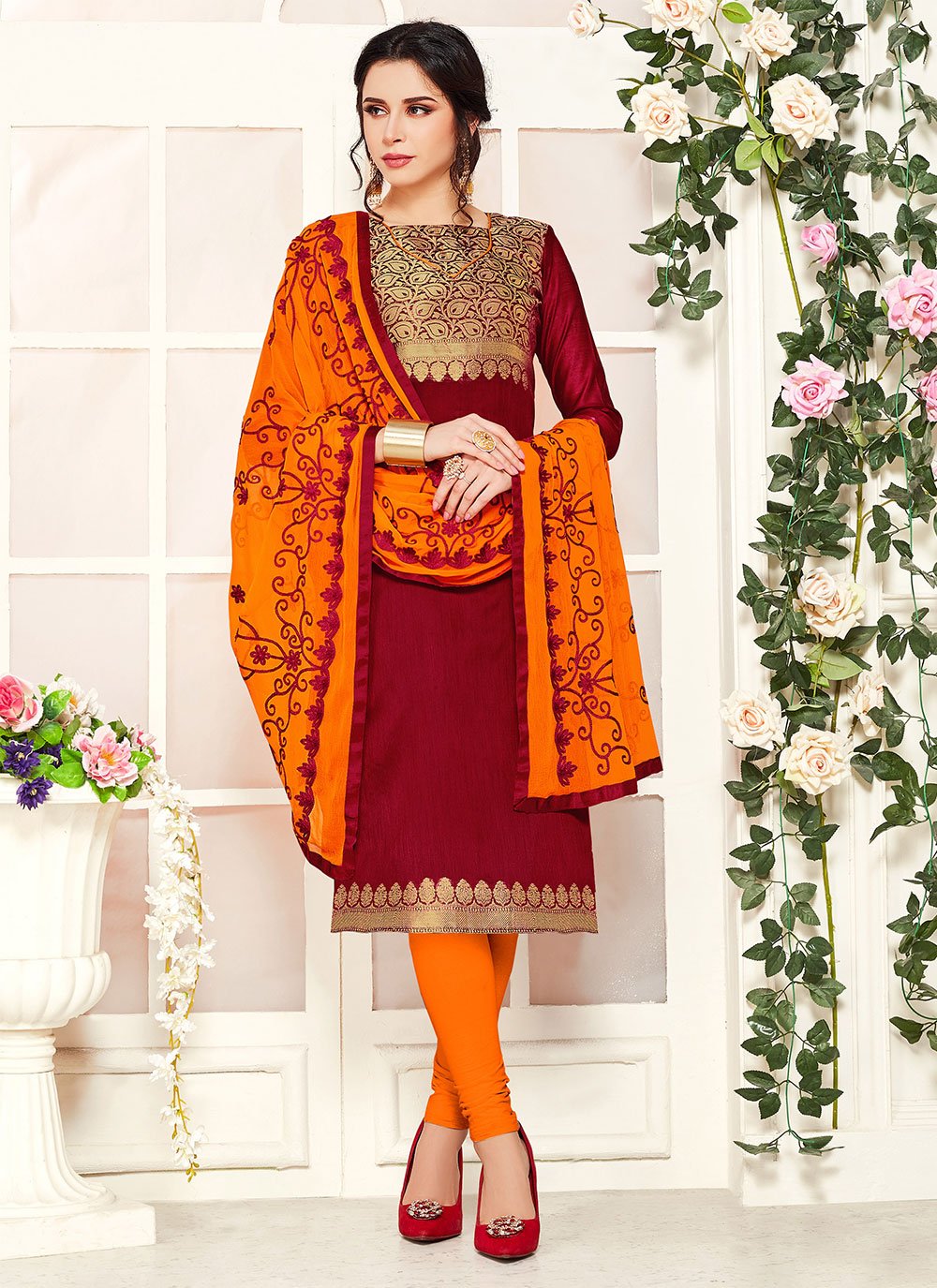 Banarasi Silk Designer Salwar Suit in Maroon