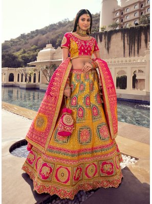 Banarasi Silk Embroidered Lehenga Choli in Pink and Yellow