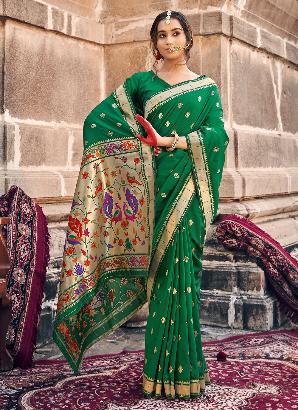 Dark Green Weaving Silk Banarasi Saree – Leemboodi