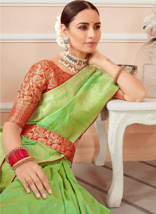 Banarasi Silk Green Weaving Contemporary Saree