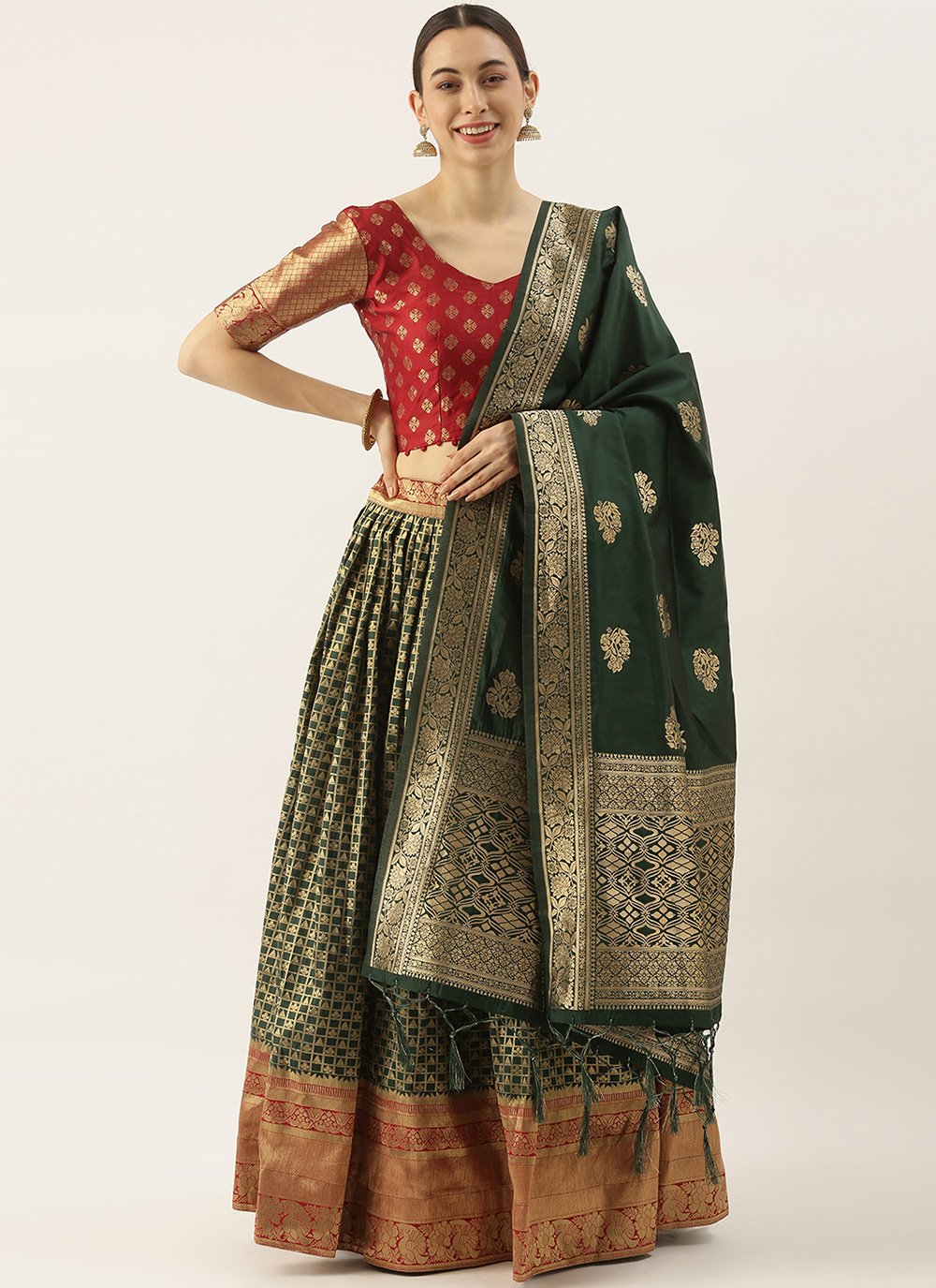 Banarasi Silk Green Weaving Lehenga Choli